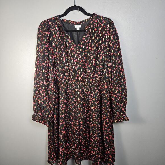 J. Crew Women’s Dress Ruffle Knee Length Clip Dot Floral Long Sleeve 12 - Picture 1 of 8